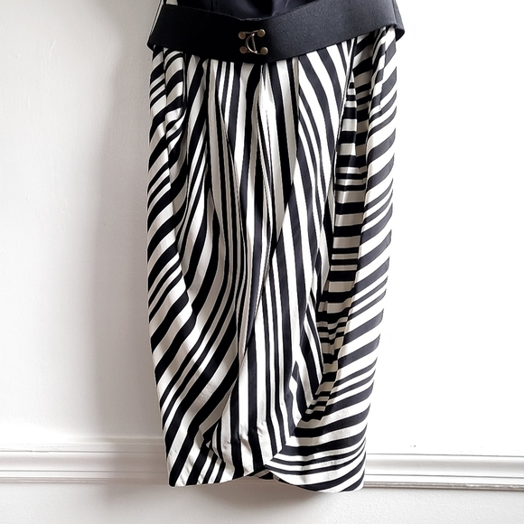 Shoshanna Strapless Draped Tulip Striped Black/White Mini Cocktail Dress Size 6 - Picture 7 of 12